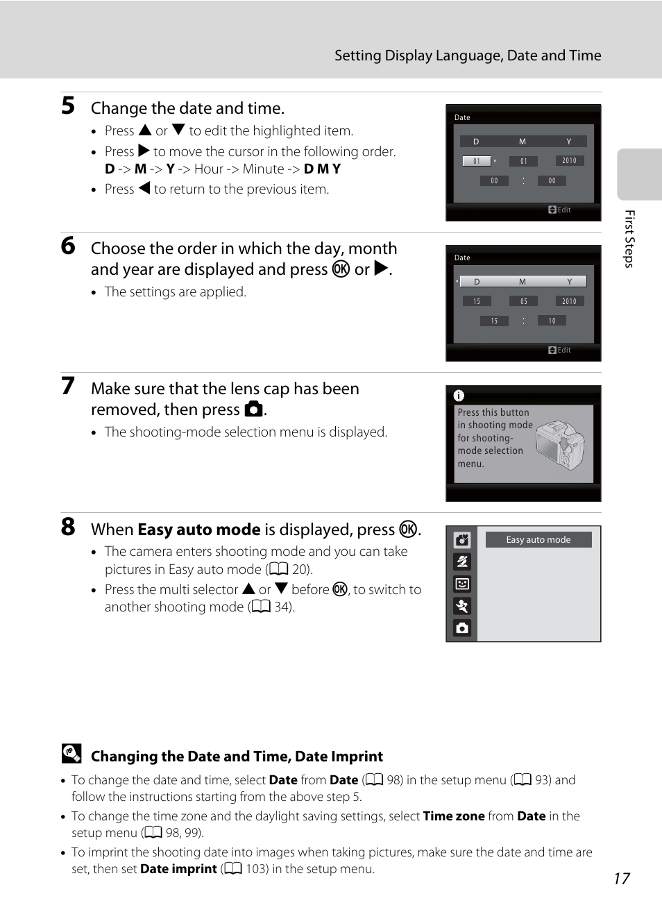 Change the date and time, When easy auto mode is displayed, press k | Nortel Networks L110 User Manual | Page 29 / 156