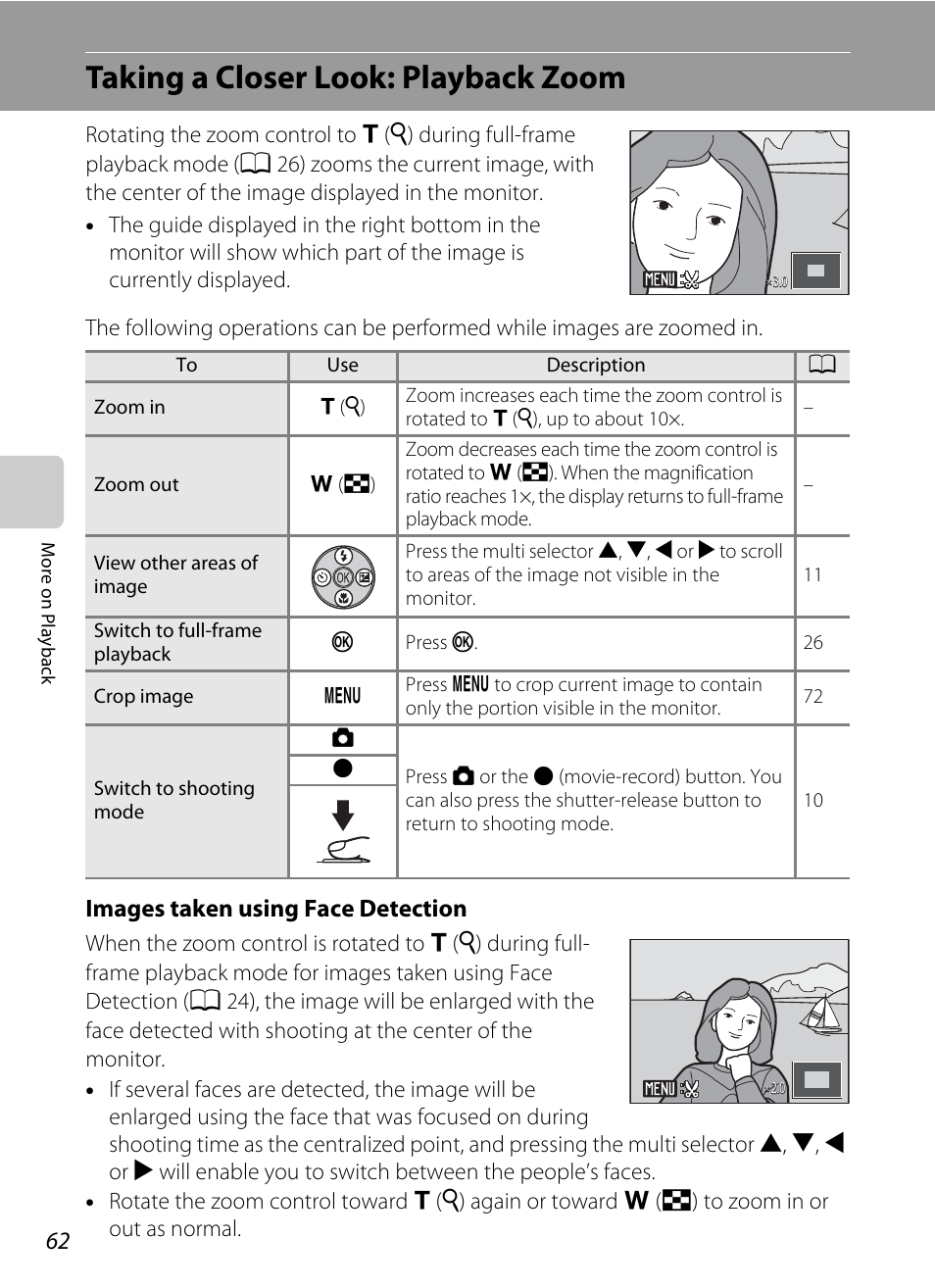 Taking a closer look: playback zoom, Images taken using face detection | Nortel Networks L110 User Manual | Page 74 / 156