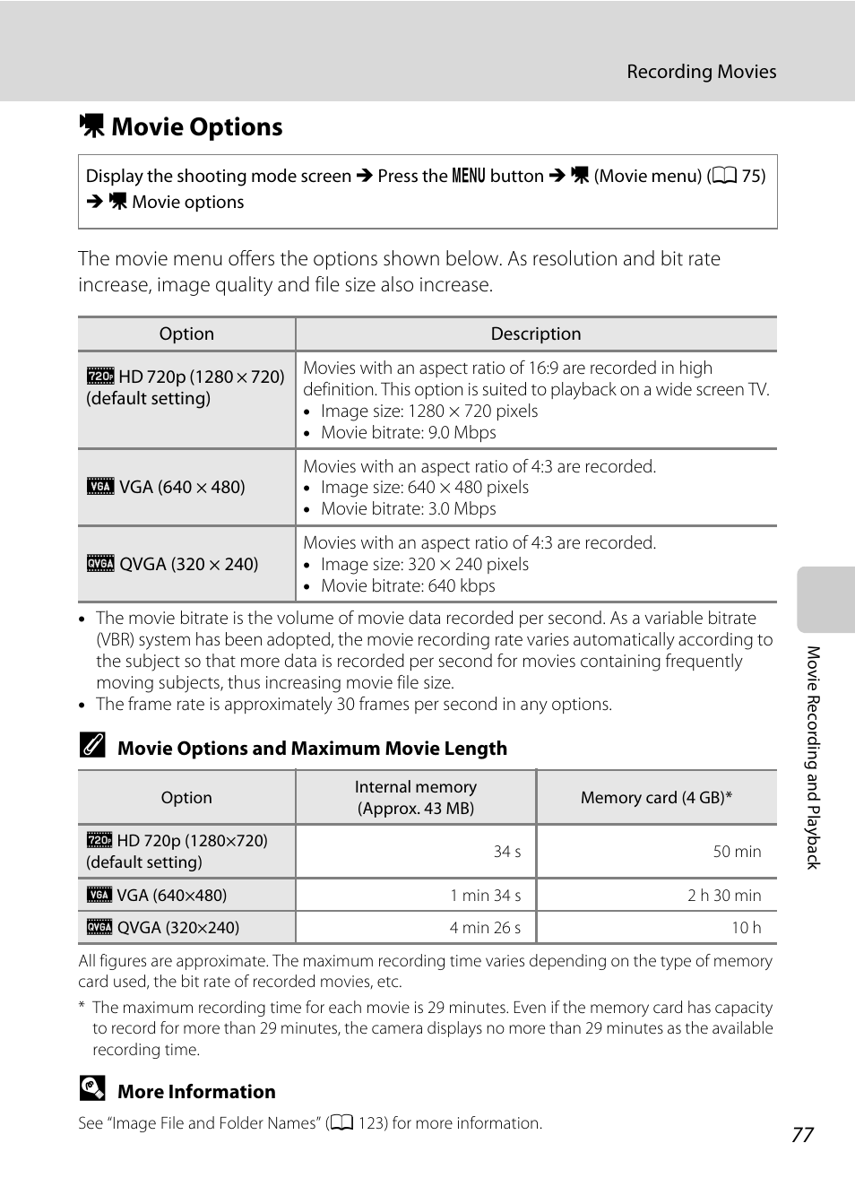 Movie options, D movie options, A 77) | A 77, Dmovie options | Nortel Networks L110 User Manual | Page 89 / 156