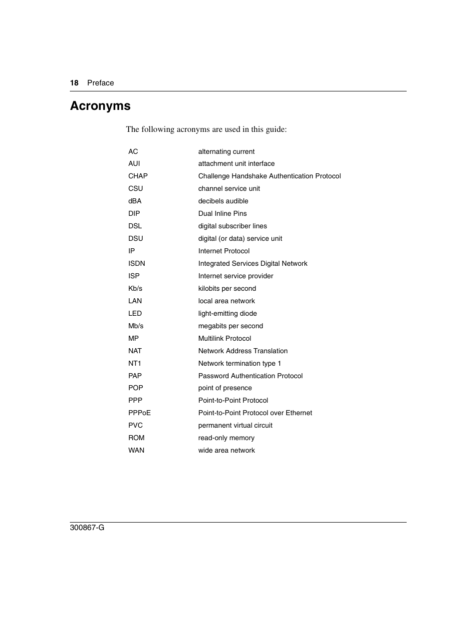 Acronyms | Nortel Networks Instant Internet 400 Unit User Manual | Page 18 / 60