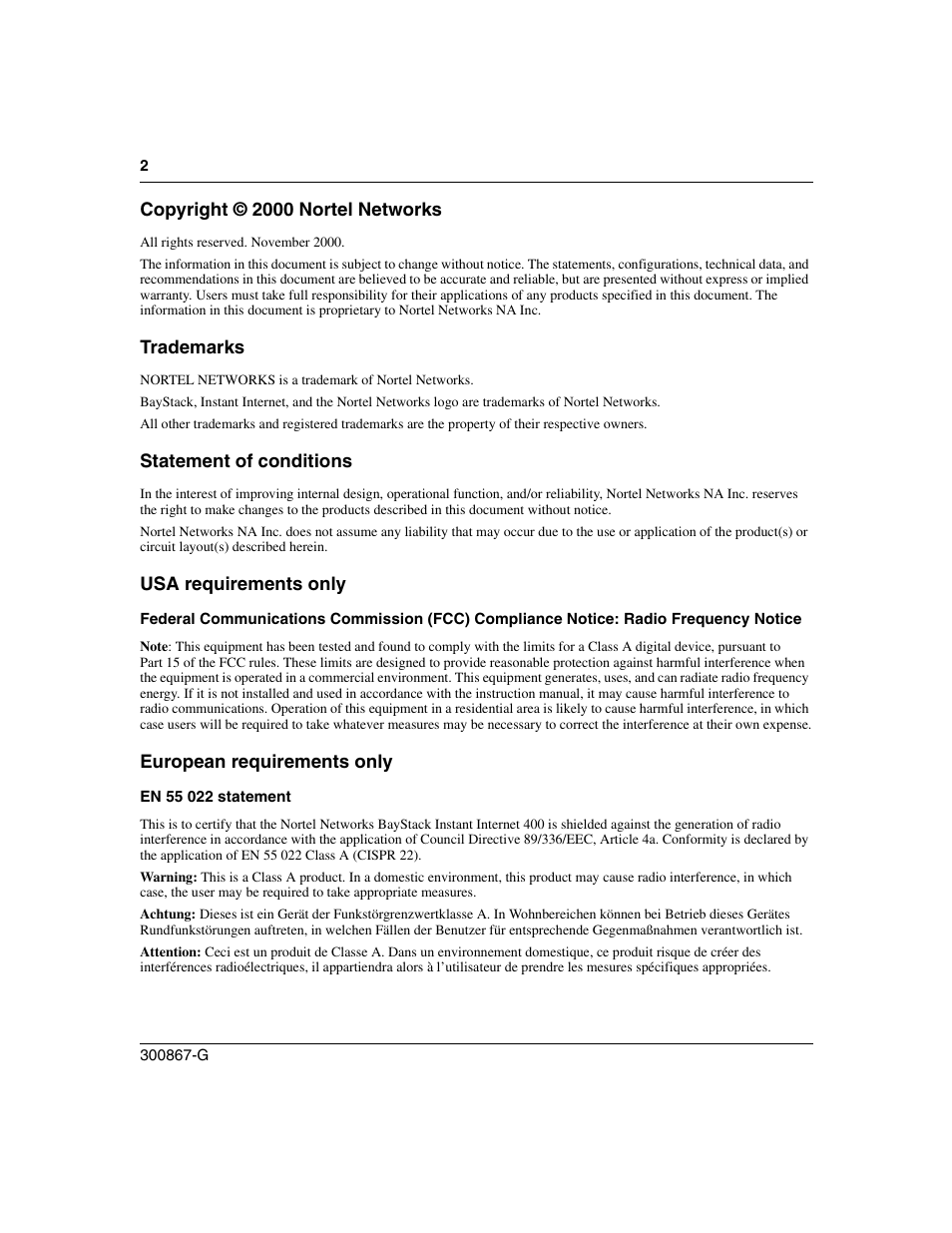 Nortel Networks Instant Internet 400 Unit User Manual | Page 2 / 60
