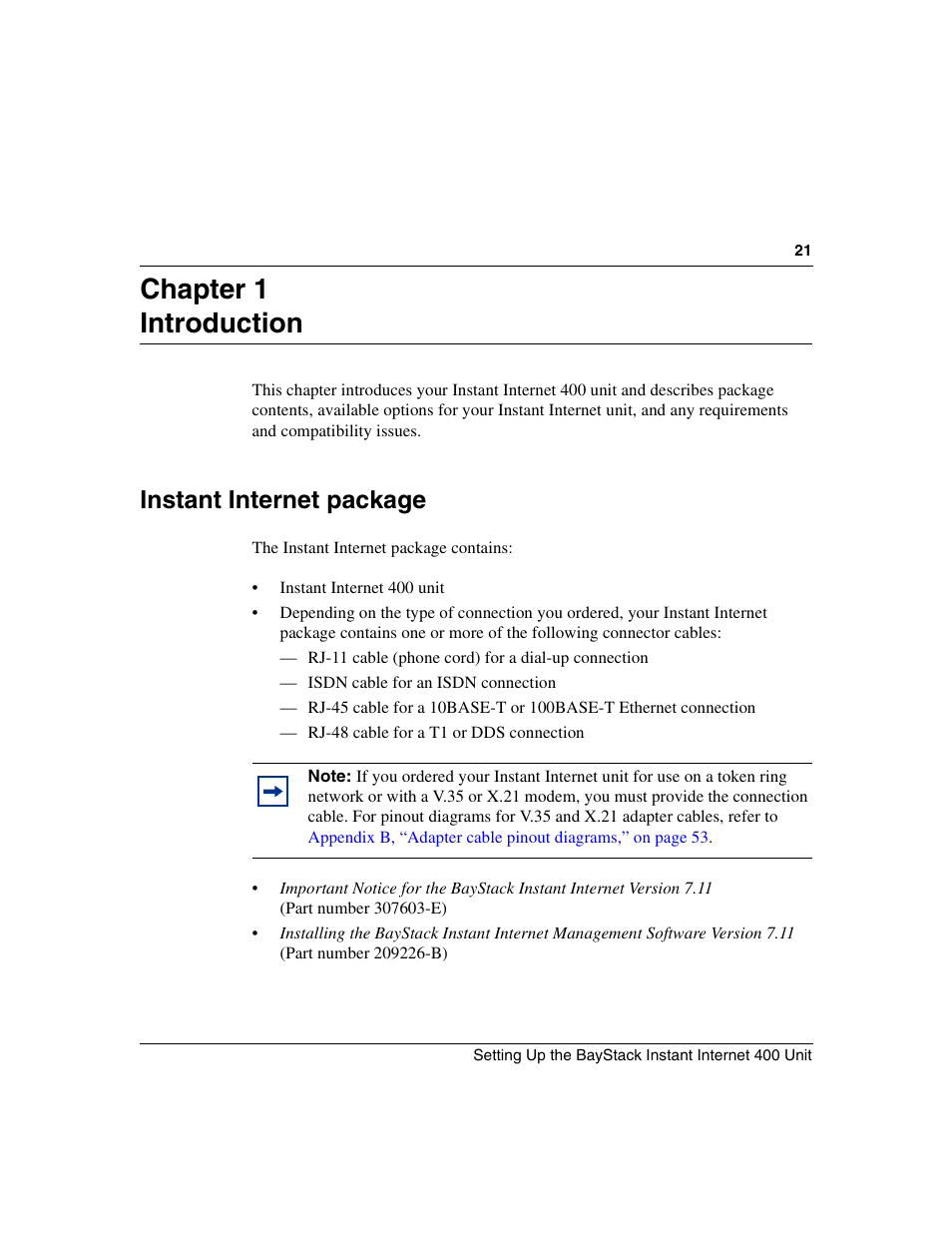 Chapter 1 introduction, Instant internet package | Nortel Networks Instant Internet 400 Unit User Manual | Page 21 / 60