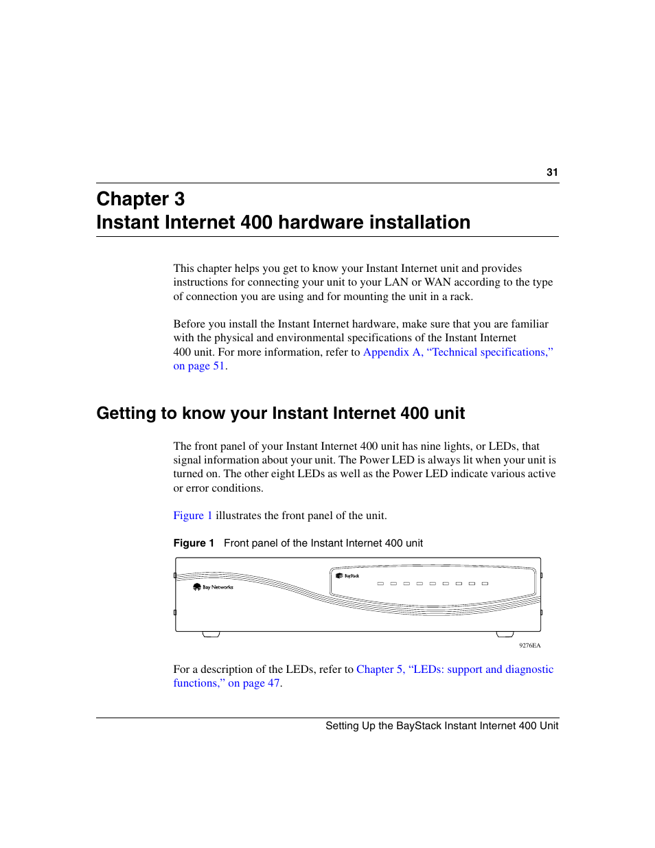 Getting to know your instant internet 400 unit, Figure 1, Front panel of the instant internet 400 unit | Nortel Networks Instant Internet 400 Unit User Manual | Page 31 / 60