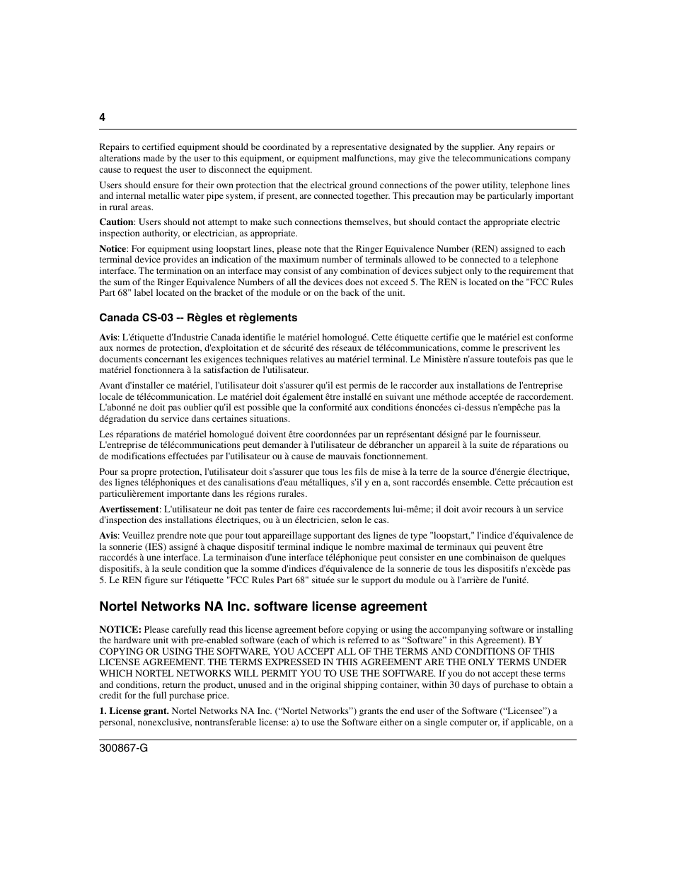Nortel networks na inc. software license agreement | Nortel Networks Instant Internet 400 Unit User Manual | Page 4 / 60