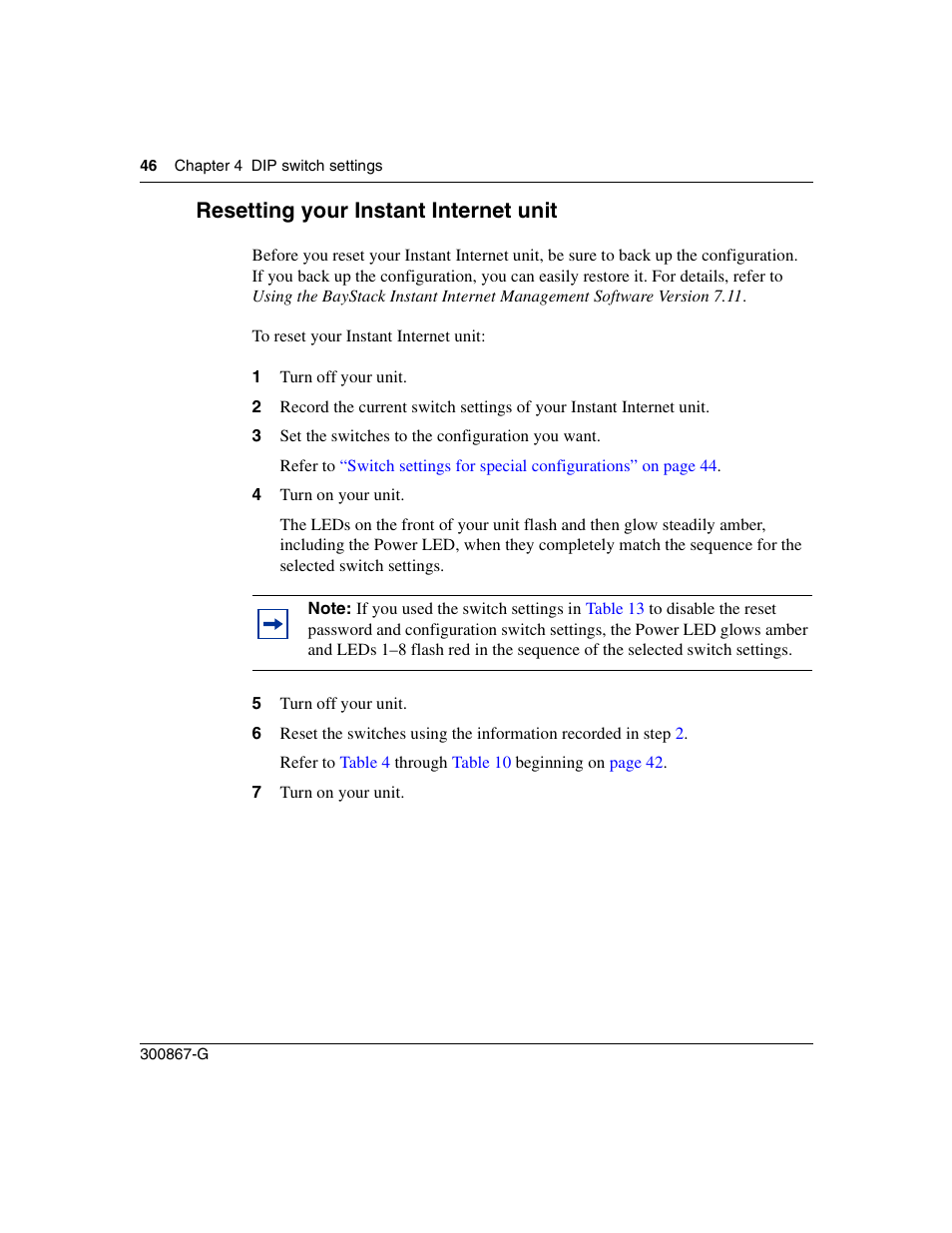 Resetting your instant internet unit | Nortel Networks Instant Internet 400 Unit User Manual | Page 46 / 60