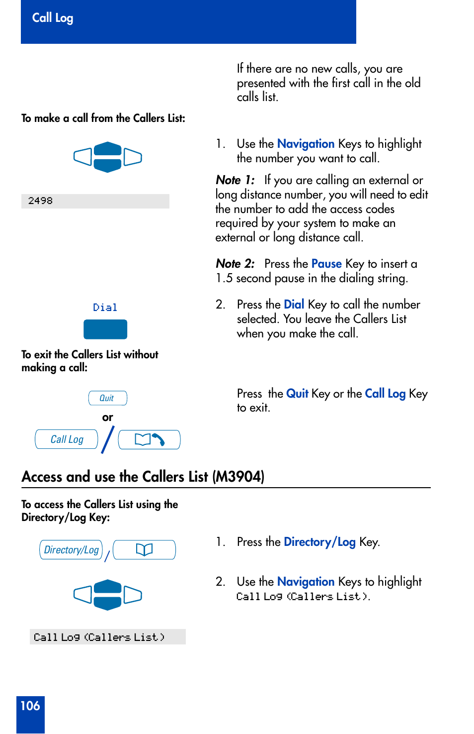 Access and use the callers list (m3904) | Nortel Networks Meridian M3902 User Manual | Page 106 / 146