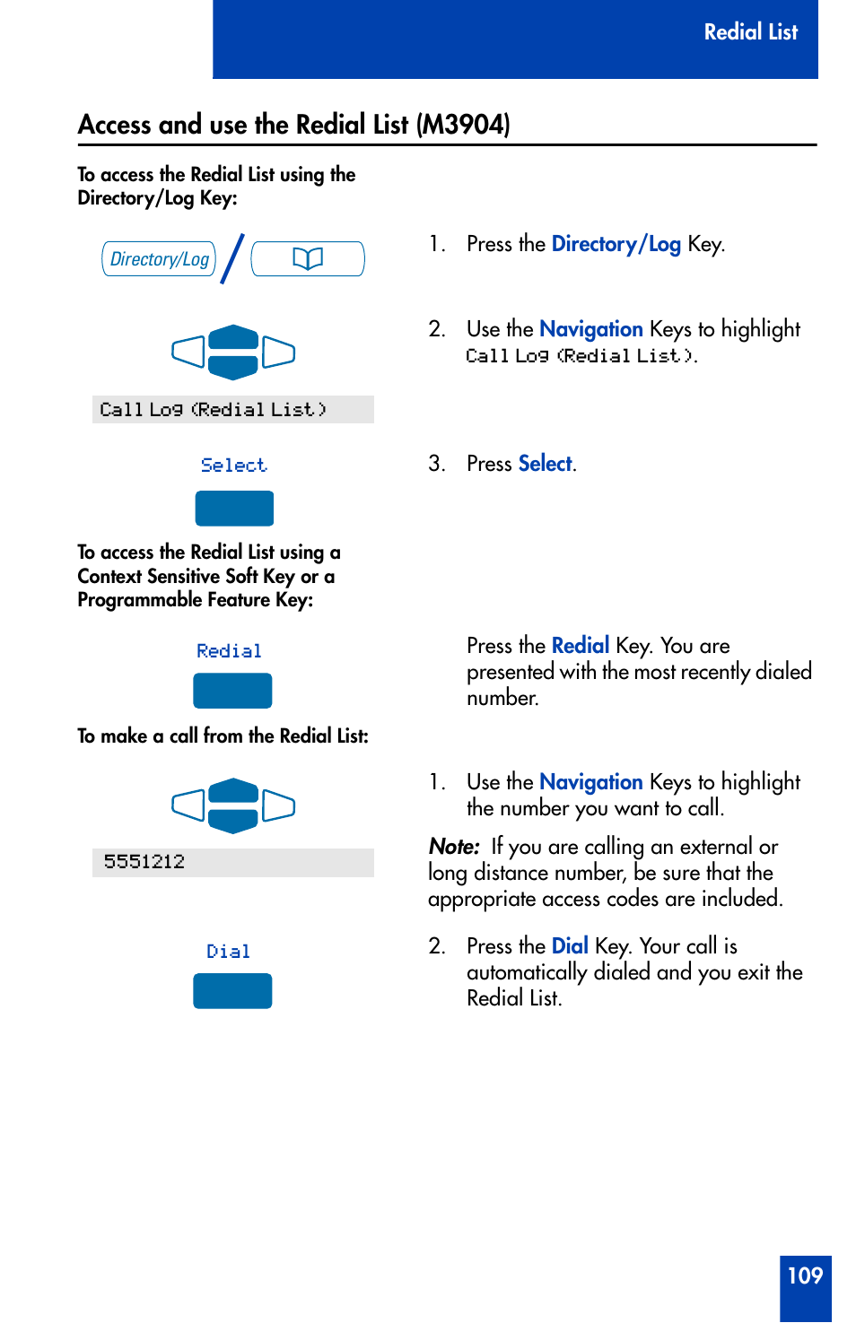 Access and use the redial list (m3904) | Nortel Networks Meridian M3902 User Manual | Page 109 / 146
