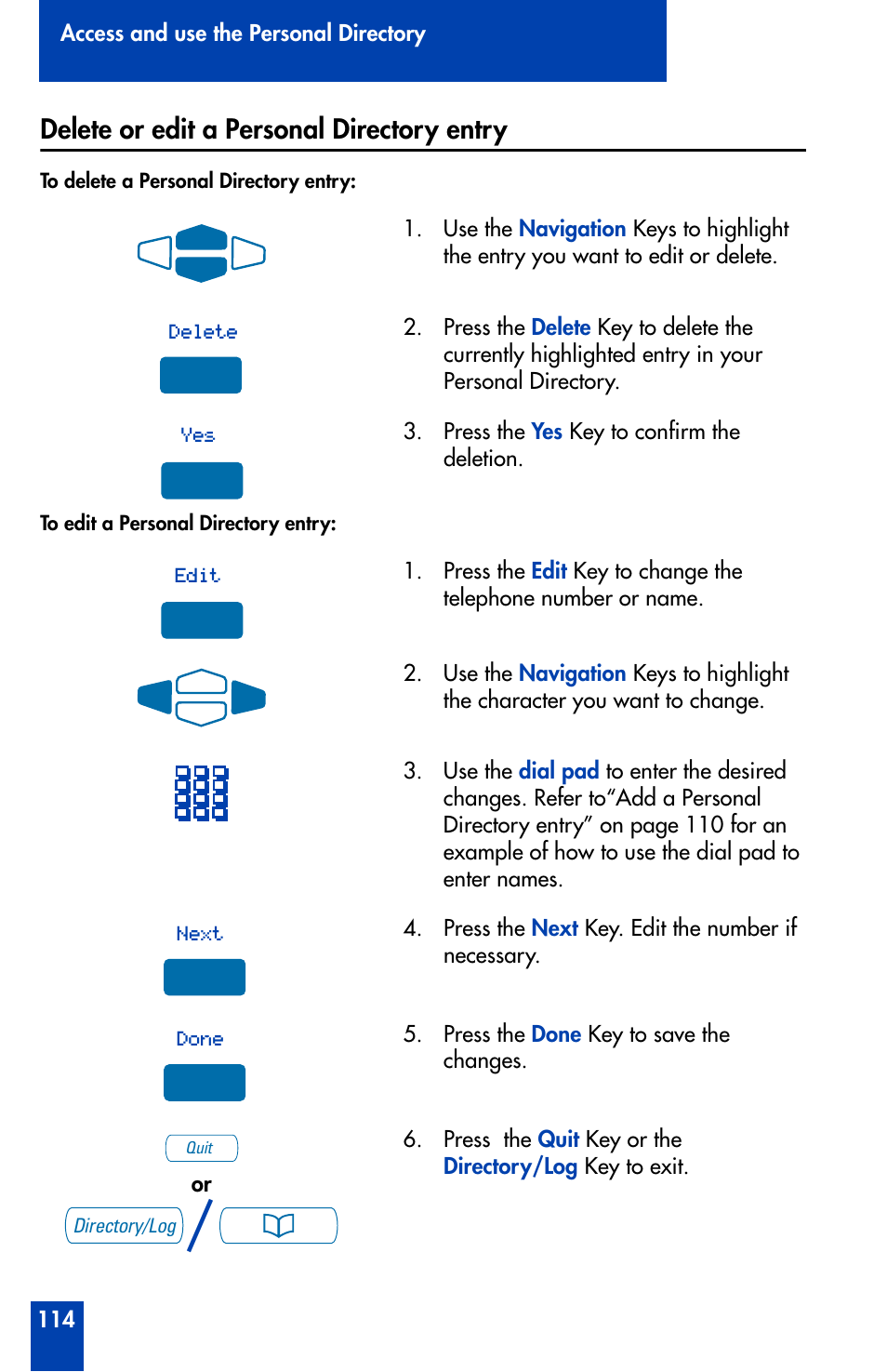 Delete or edit a personal directory entry | Nortel Networks Meridian M3902 User Manual | Page 114 / 146