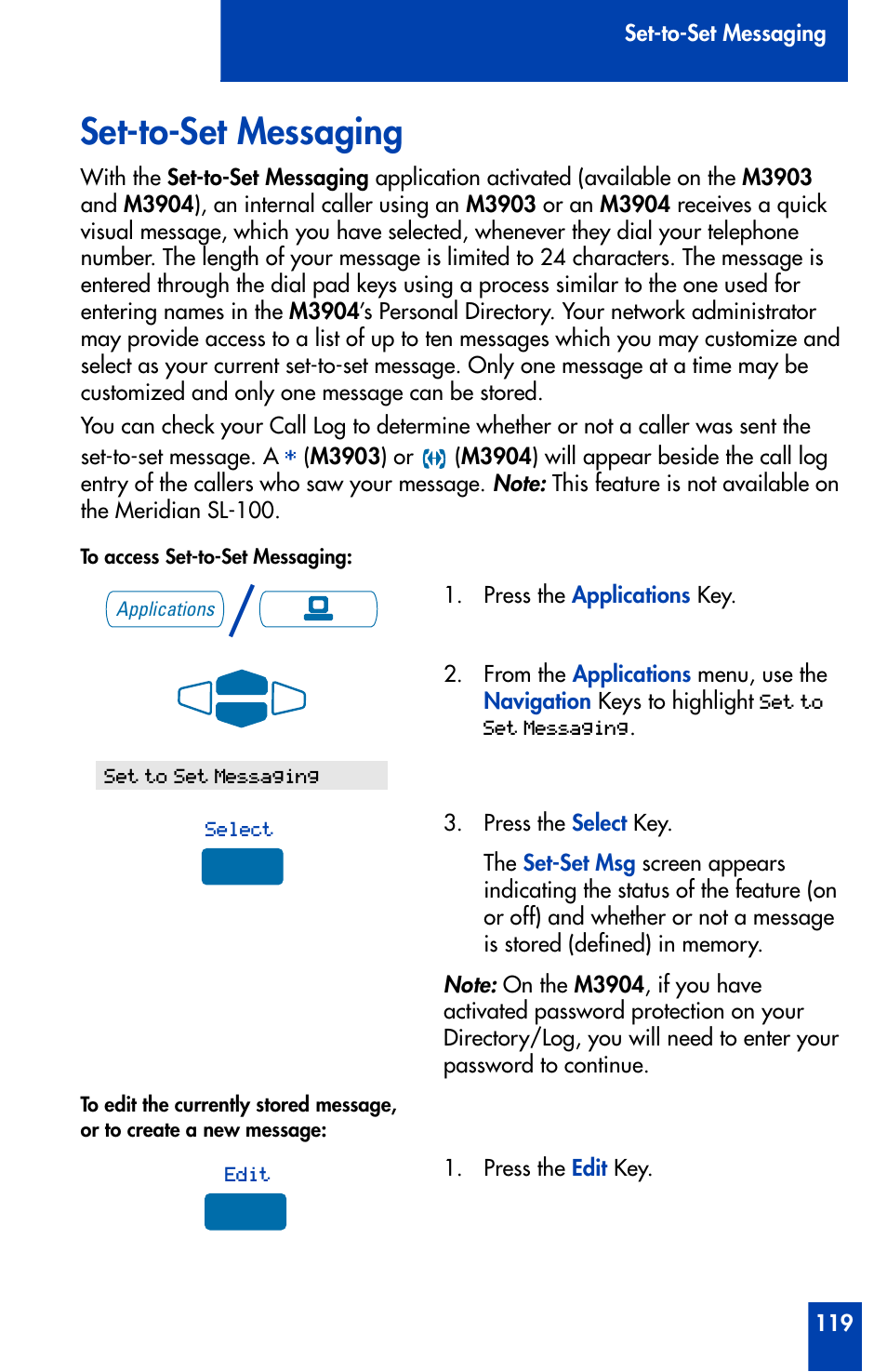 Set-to-set messaging | Nortel Networks Meridian M3902 User Manual | Page 119 / 146