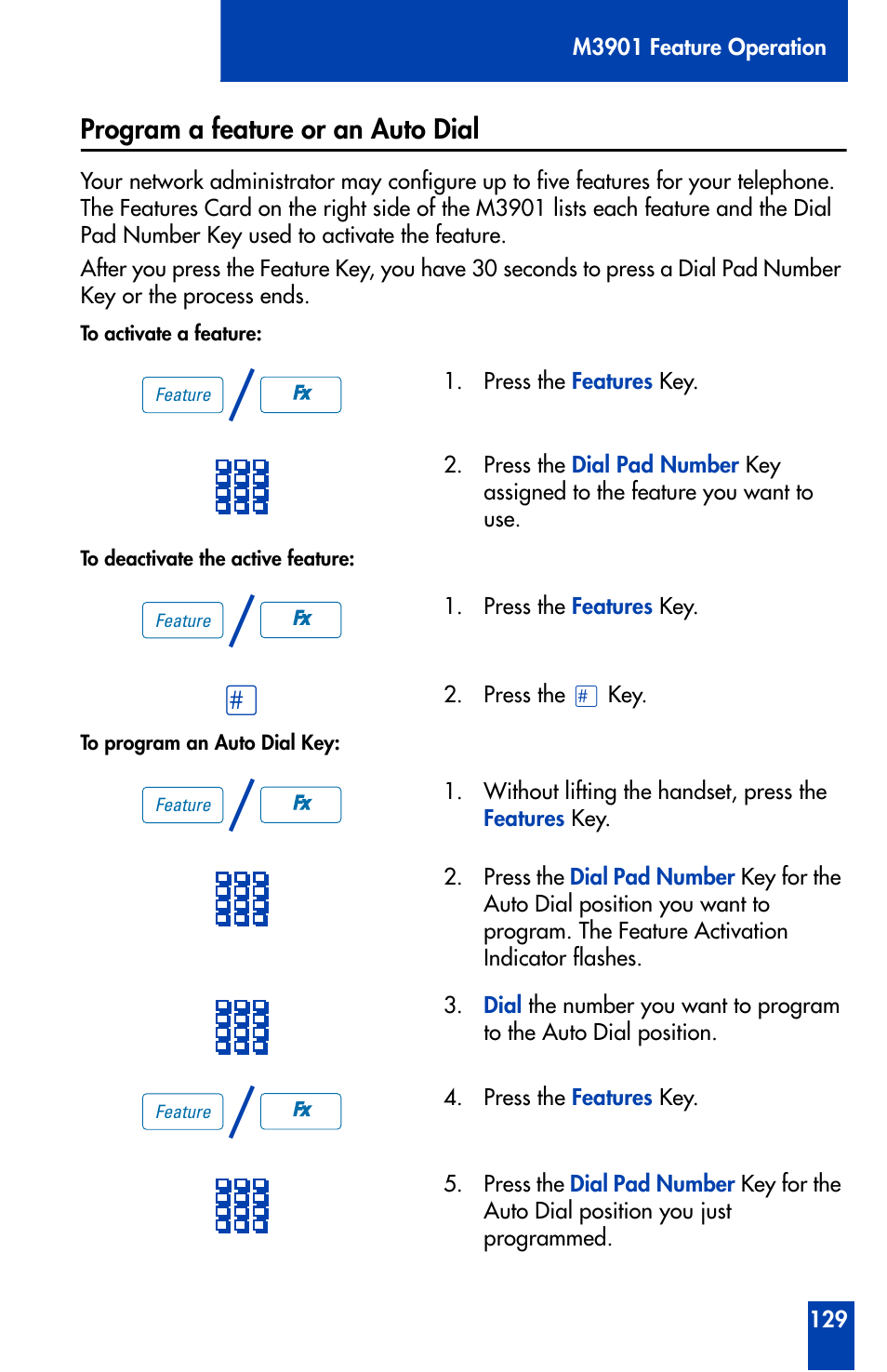 Program a feature or an auto dial | Nortel Networks Meridian M3902 User Manual | Page 129 / 146