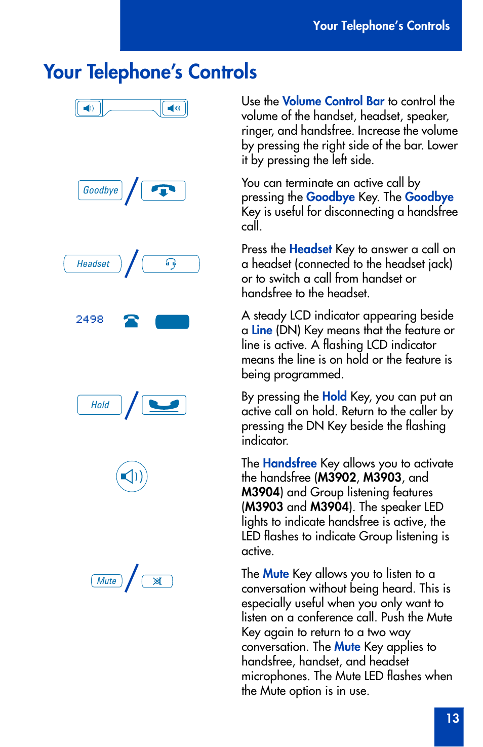 Your telephone’s controls | Nortel Networks Meridian M3902 User Manual | Page 13 / 146