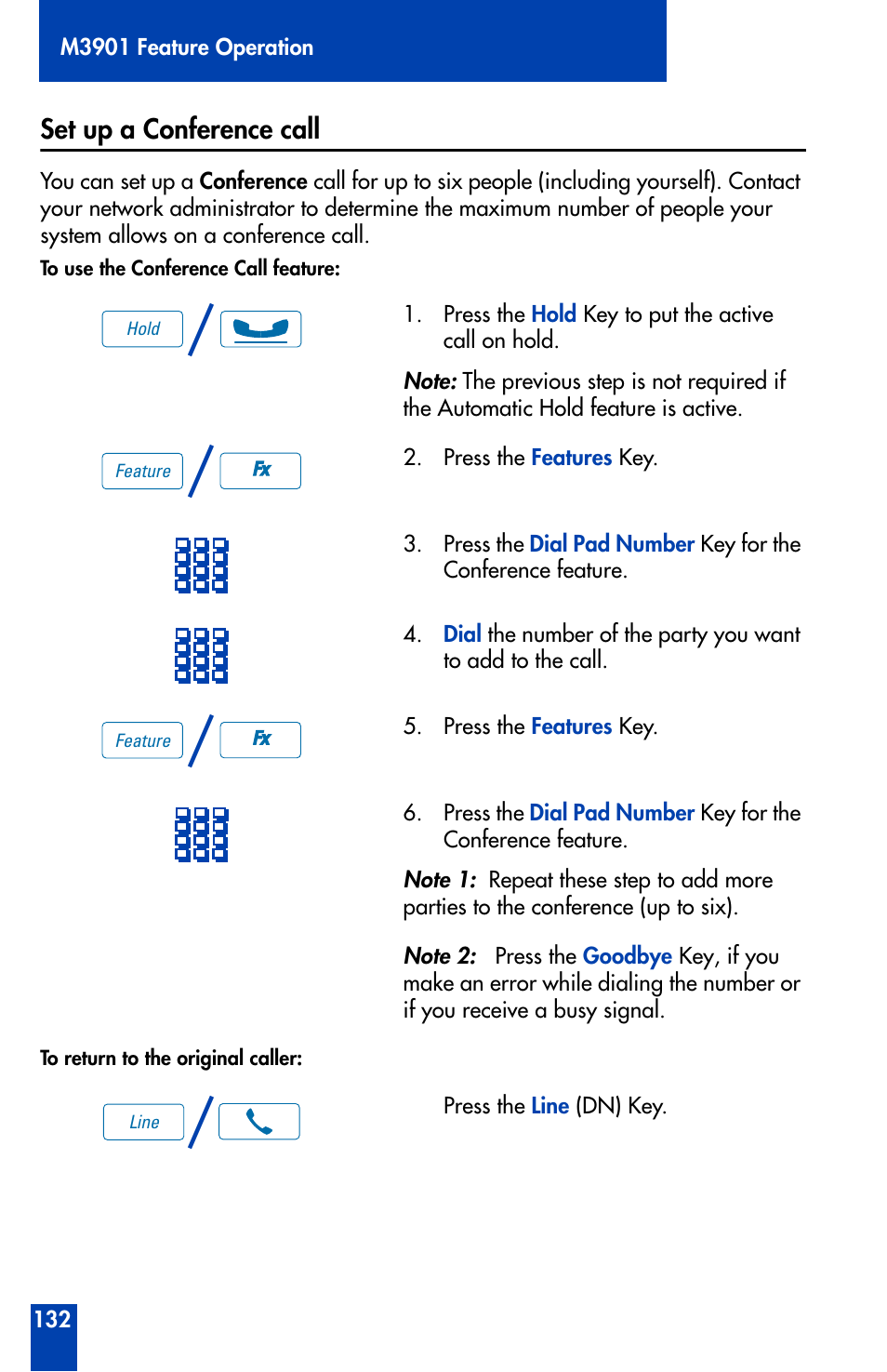 Set up a conference call | Nortel Networks Meridian M3902 User Manual | Page 132 / 146