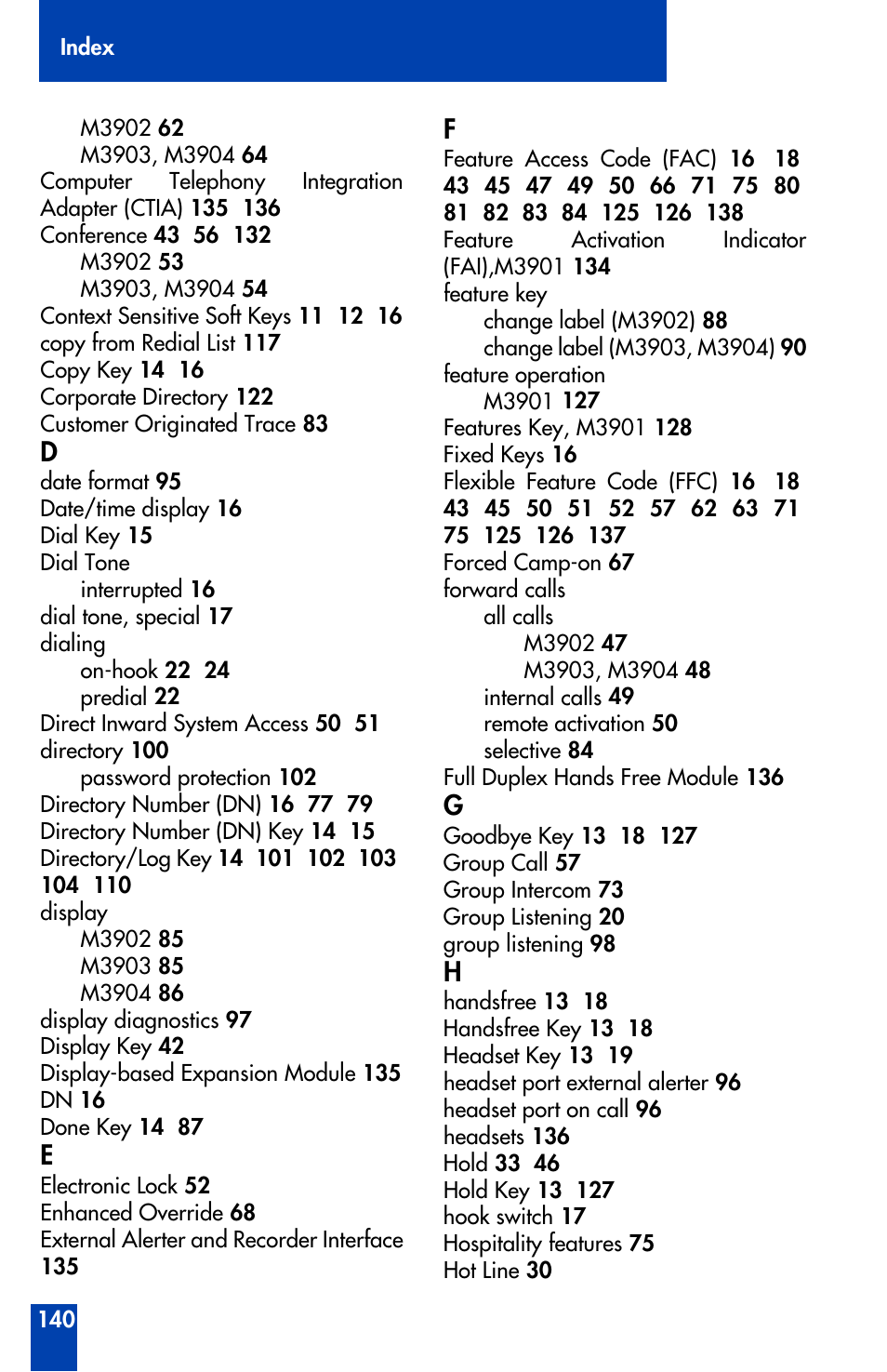 Nortel Networks Meridian M3902 User Manual | Page 140 / 146