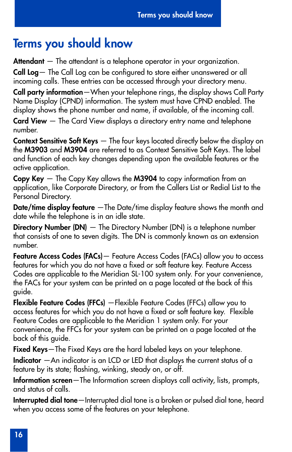 Terms you should know | Nortel Networks Meridian M3902 User Manual | Page 16 / 146