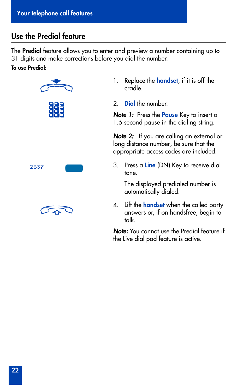 Use the predial feature | Nortel Networks Meridian M3902 User Manual | Page 22 / 146