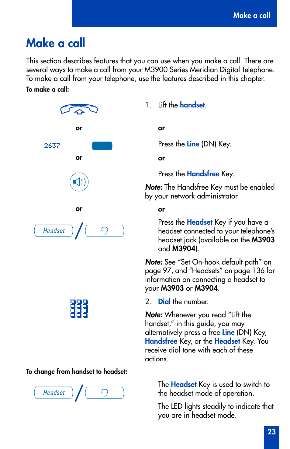 Make a call | Nortel Networks Meridian M3902 User Manual | Page 23 / 146