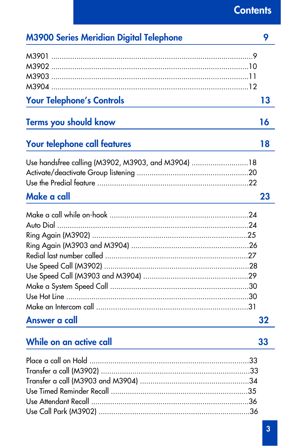Nortel Networks Meridian M3902 User Manual | Page 3 / 146