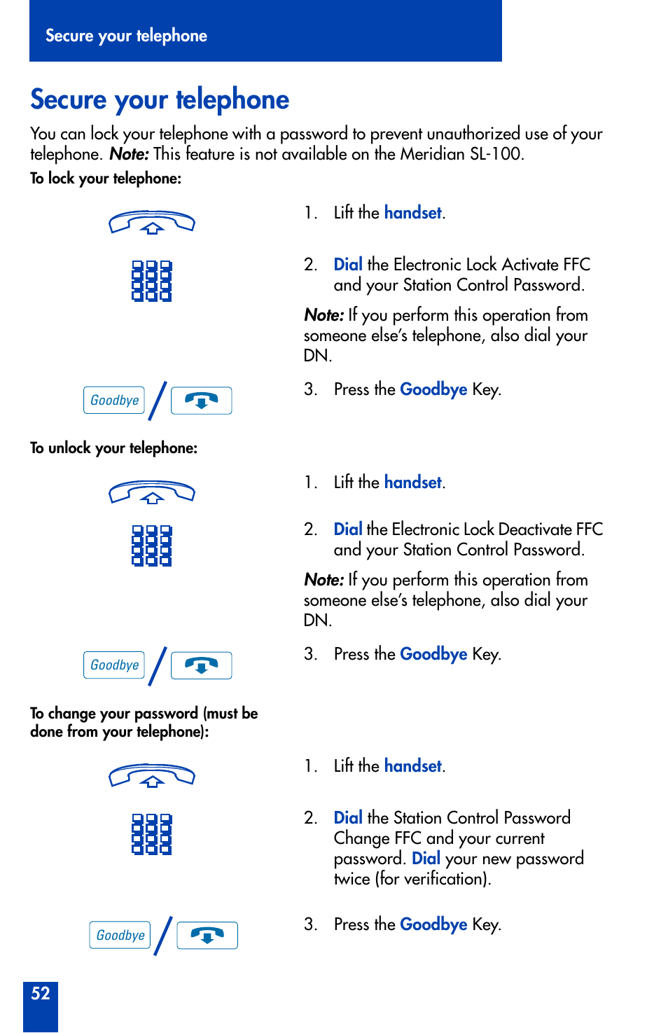 Secure your telephone | Nortel Networks Meridian M3902 User Manual | Page 52 / 146