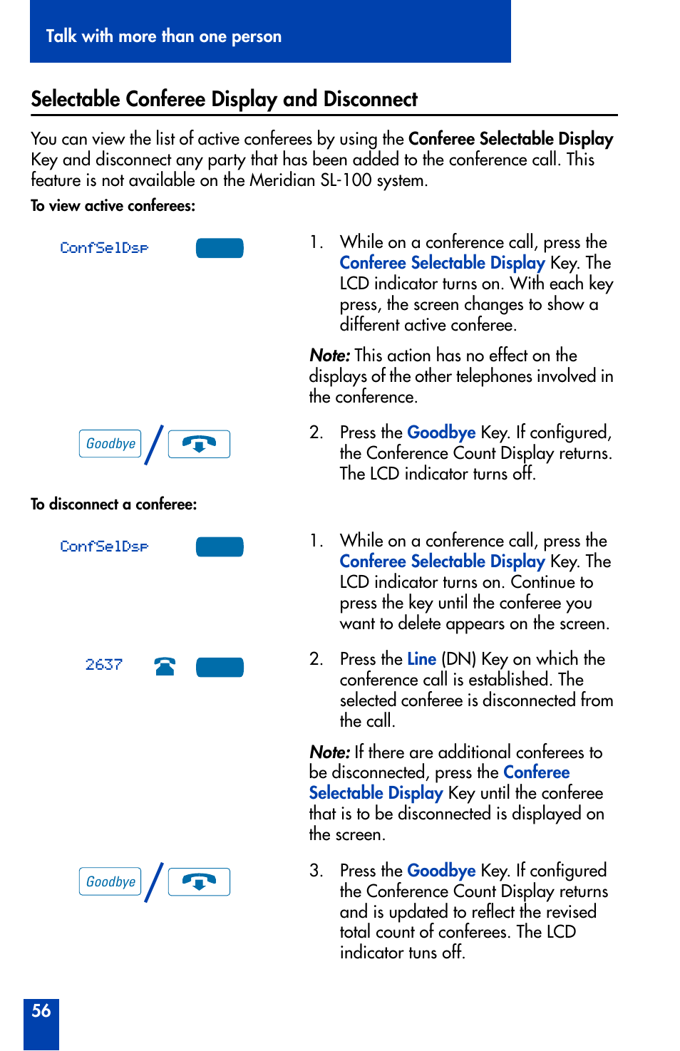 Selectable conferee display and disconnect | Nortel Networks Meridian M3902 User Manual | Page 56 / 146