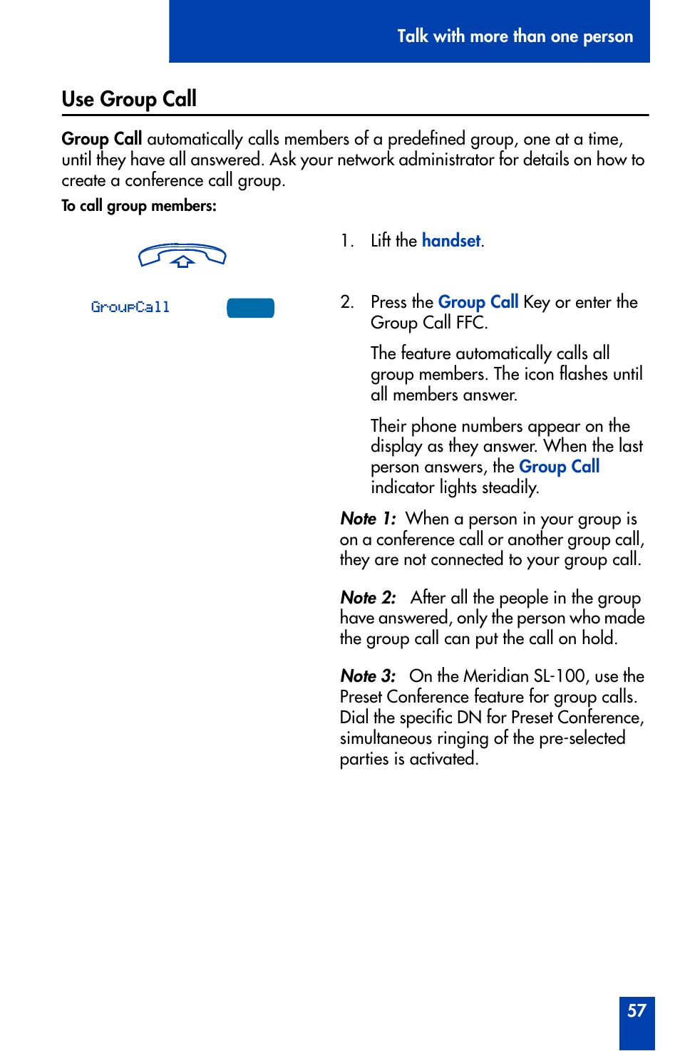 Use group call | Nortel Networks Meridian M3902 User Manual | Page 57 / 146