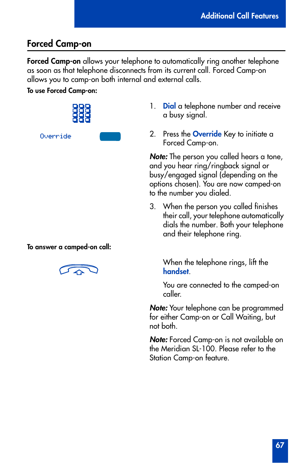 Forced camp-on | Nortel Networks Meridian M3902 User Manual | Page 67 / 146