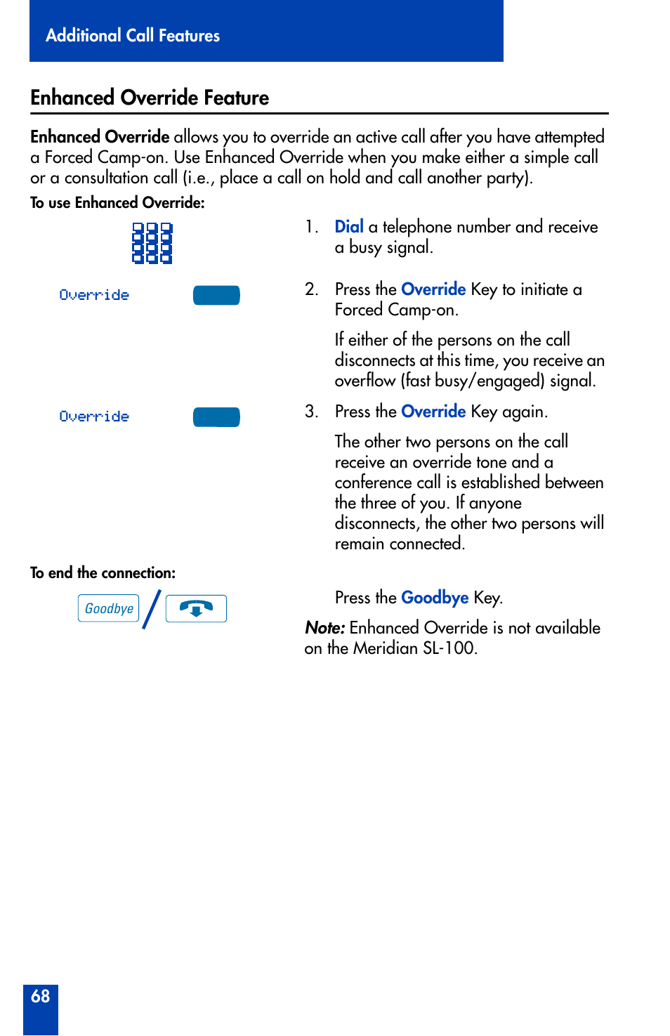 Enhanced override feature | Nortel Networks Meridian M3902 User Manual | Page 68 / 146