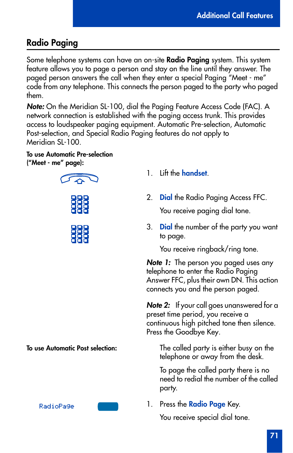 Radio paging | Nortel Networks Meridian M3902 User Manual | Page 71 / 146