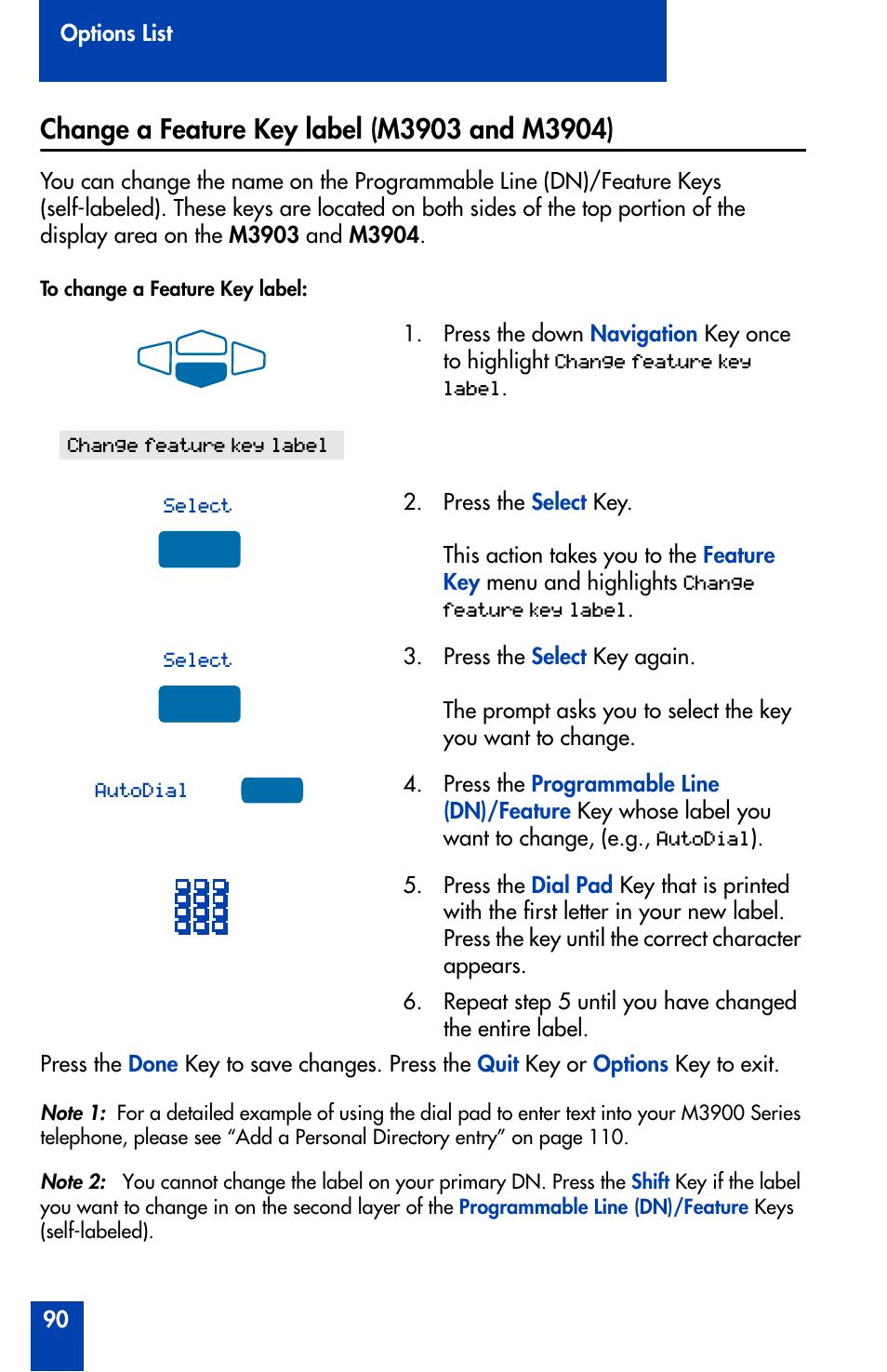 Change a feature key label (m3903 and m3904) | Nortel Networks Meridian M3902 User Manual | Page 90 / 146