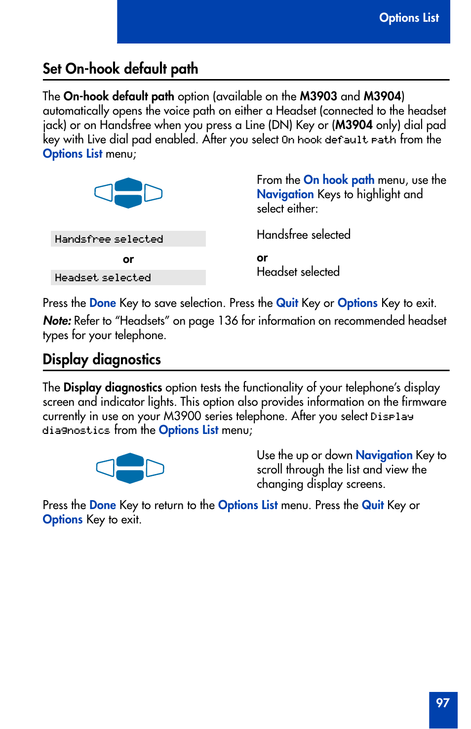 Set on-hook default path, Display diagnostics, Set on-hook default path display diagnostics | Nortel Networks Meridian M3902 User Manual | Page 97 / 146