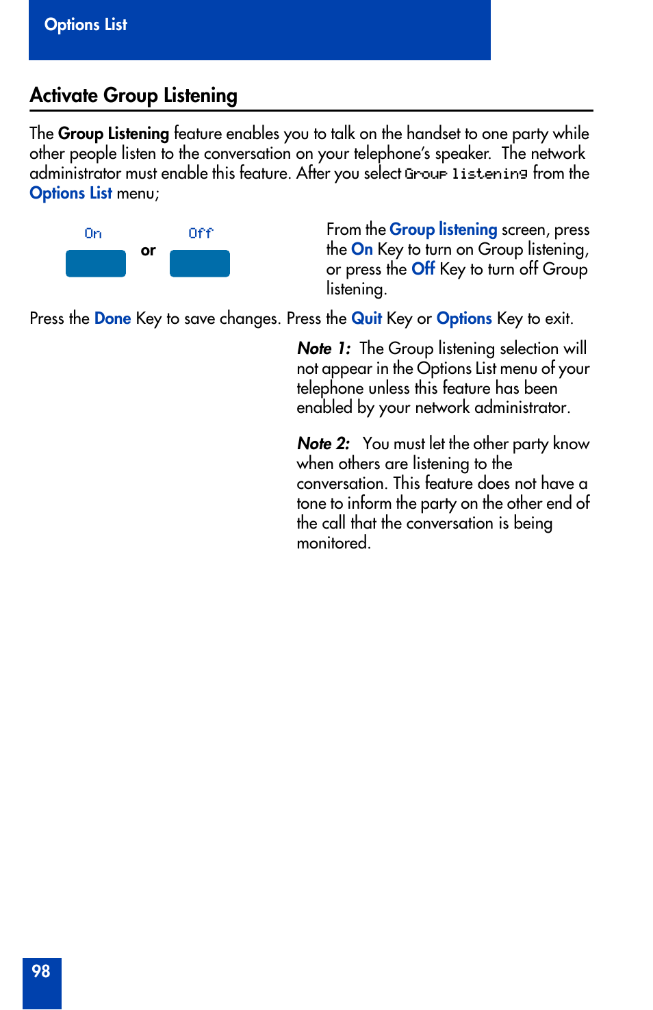 Activate group listening | Nortel Networks Meridian M3902 User Manual | Page 98 / 146