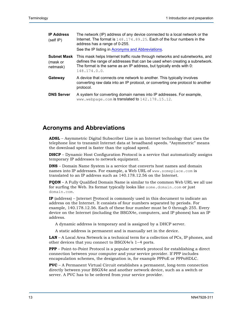 Acronyms and abbreviations | Nortel Networks Nortel Business Services Gateway BSGX4e User Manual | Page 12 / 31