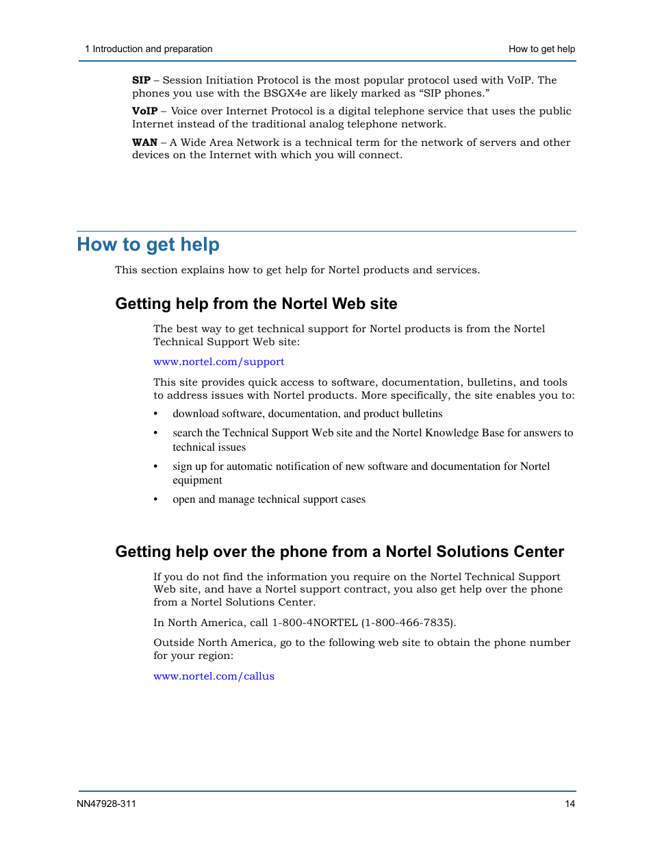 How to get help, Getting help from the nortel web site | Nortel Networks Nortel Business Services Gateway BSGX4e User Manual | Page 13 / 31