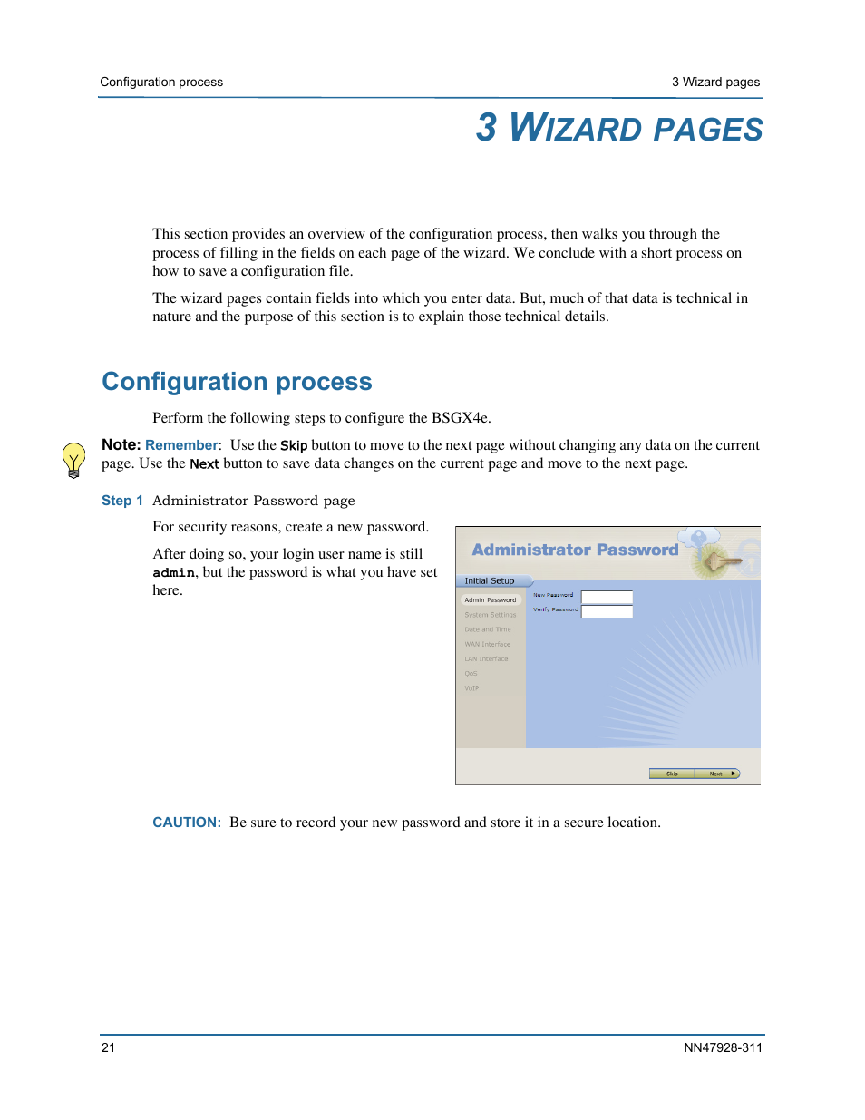 Configuration process, Izard, Pages | Nortel Networks Nortel Business Services Gateway BSGX4e User Manual | Page 20 / 31