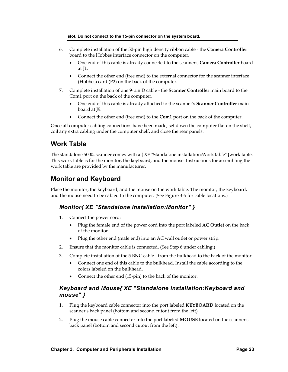 Work table, Monitor and keyboard, Monitor xe "standalone installation:monitor | Work table monitor and keyboard | Nortel Networks 5000i User Manual | Page 35 / 54