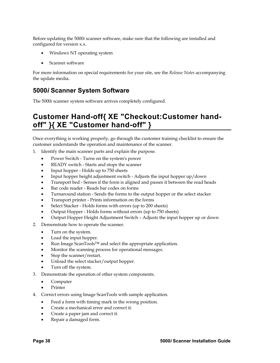 5000i scanner system software, Customer hand-off, 5000 i scanner system software | Nortel Networks 5000i User Manual | Page 50 / 54