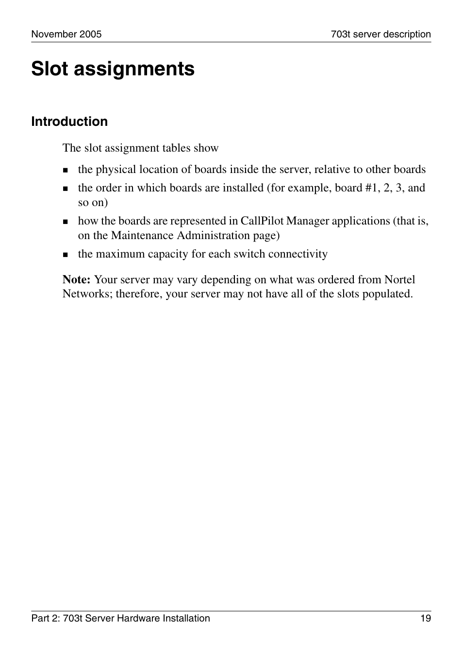 Slot assignments, Introduction | Nortel Networks CALLPILOT 555-7101-226 User Manual | Page 19 / 72