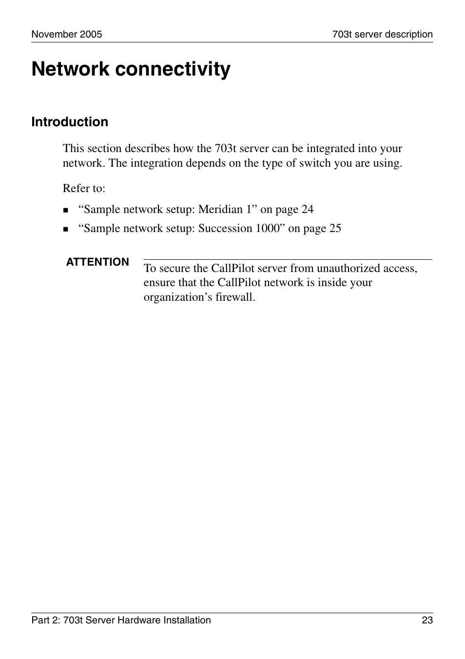 Network connectivity, Introduction | Nortel Networks CALLPILOT 555-7101-226 User Manual | Page 23 / 72