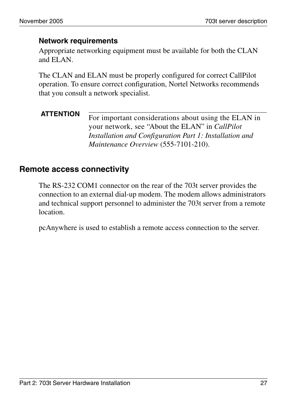 Remote access connectivity | Nortel Networks CALLPILOT 555-7101-226 User Manual | Page 27 / 72