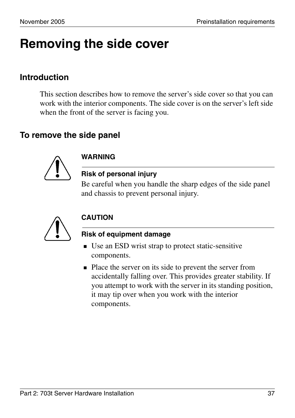 Removing the side cover, Introduction | Nortel Networks CALLPILOT 555-7101-226 User Manual | Page 37 / 72