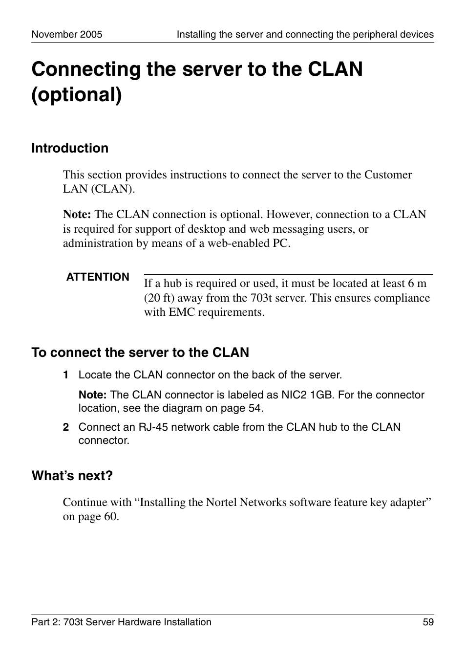 Connecting the server to the clan (optional) | Nortel Networks CALLPILOT 555-7101-226 User Manual | Page 59 / 72
