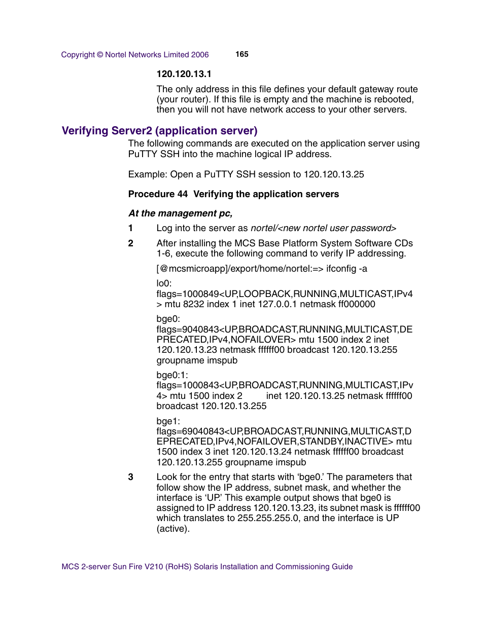 Verifying server2 (application server) | Nortel Networks Sun Fire V210 (RoHS) User Manual | Page 165 / 176