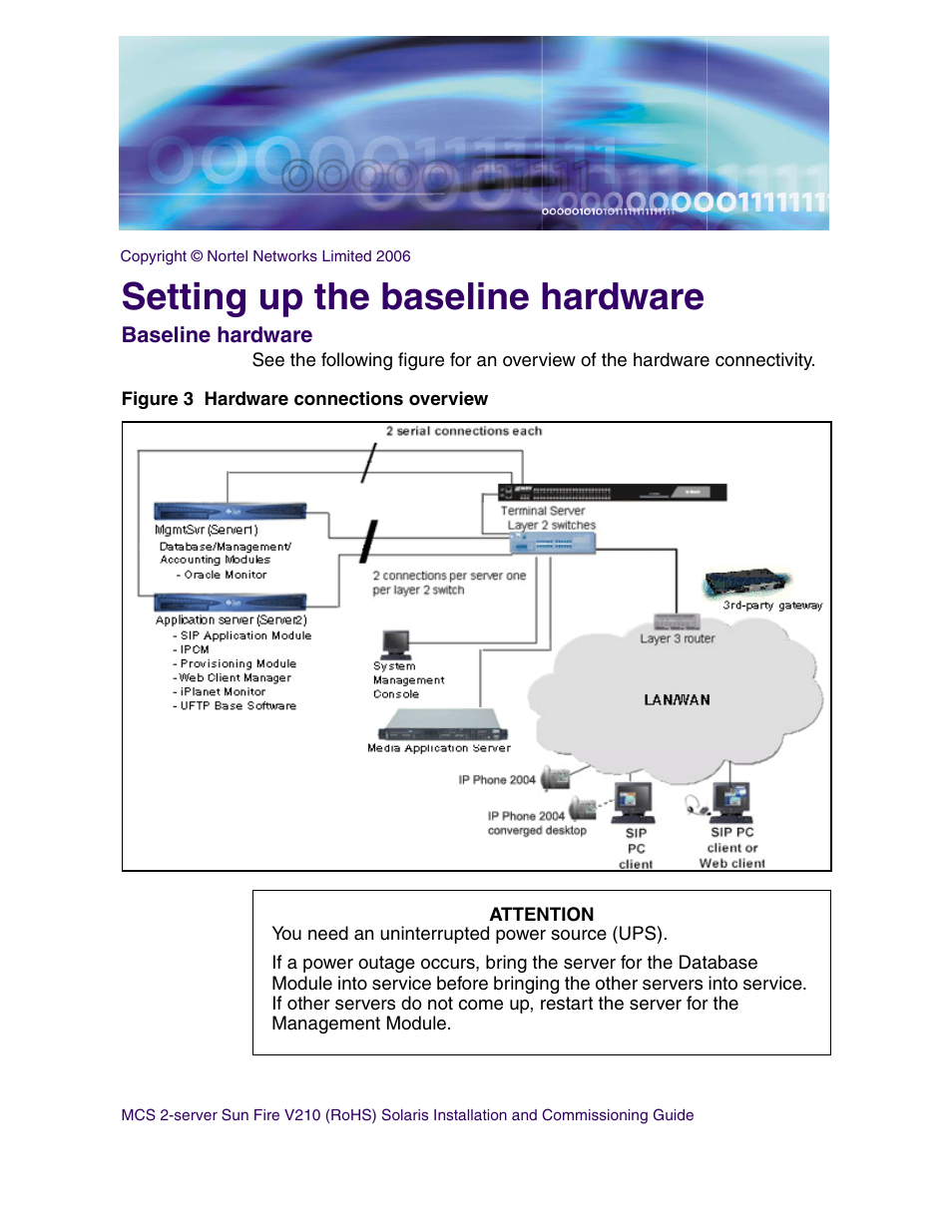Setting up the baseline hardware, Baseline hardware, Setting up the baseline hardware baseline hardware | Nortel Networks Sun Fire V210 (RoHS) User Manual | Page 25 / 176