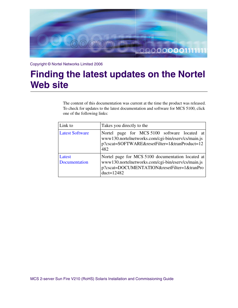 Finding the latest updates on the nortel web site | Nortel Networks Sun Fire V210 (RoHS) User Manual | Page 7 / 176