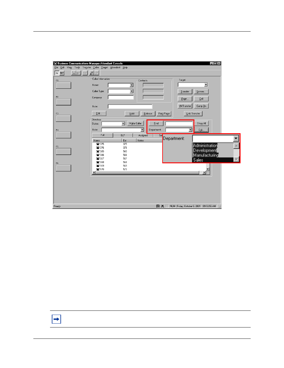 Using the department list box | Nortel Networks Attendant Console User Manual | Page 51 / 96