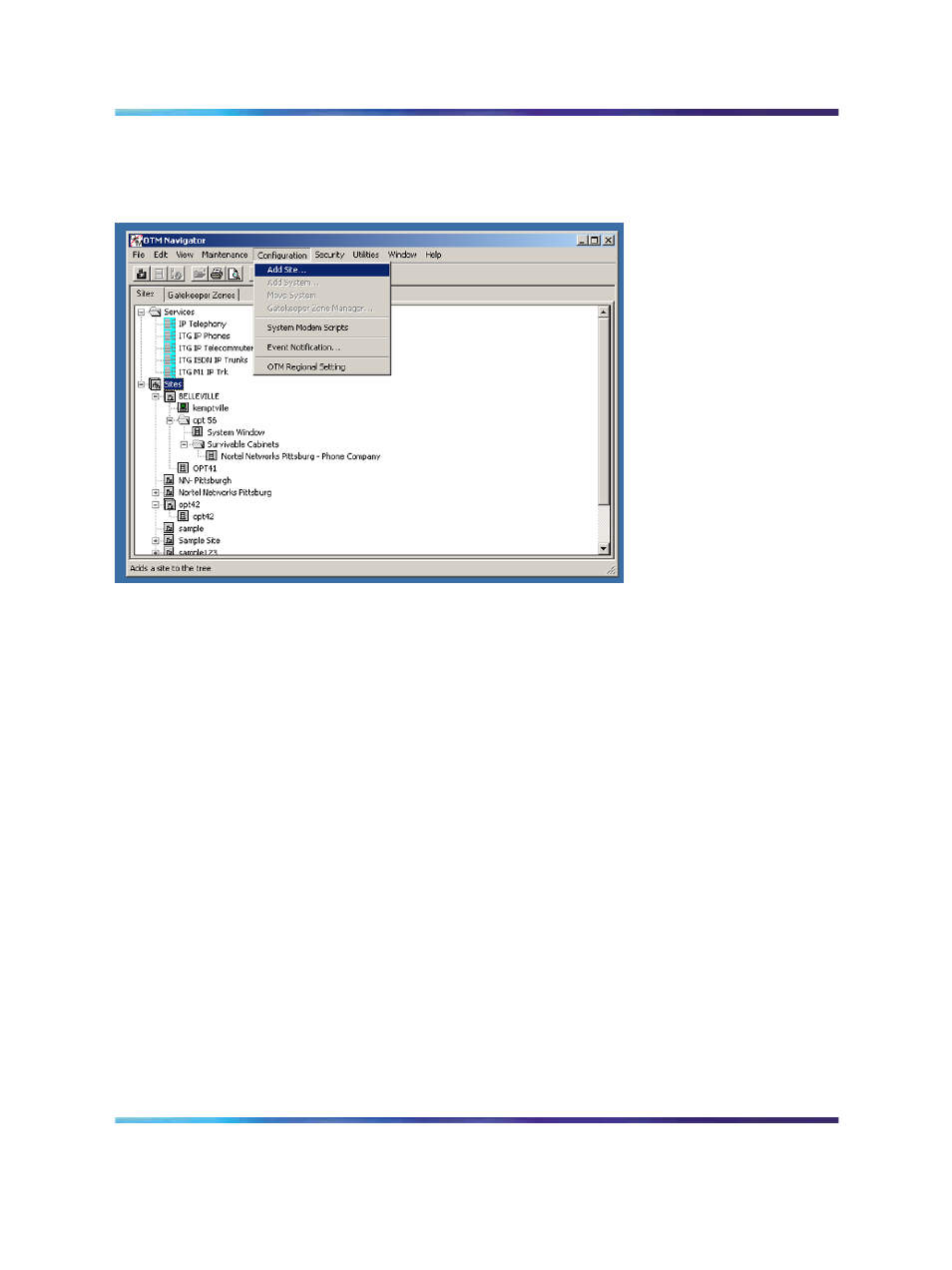 Figure 68 add a site | Nortel Networks NN43001-563 User Manual | Page 283 / 490