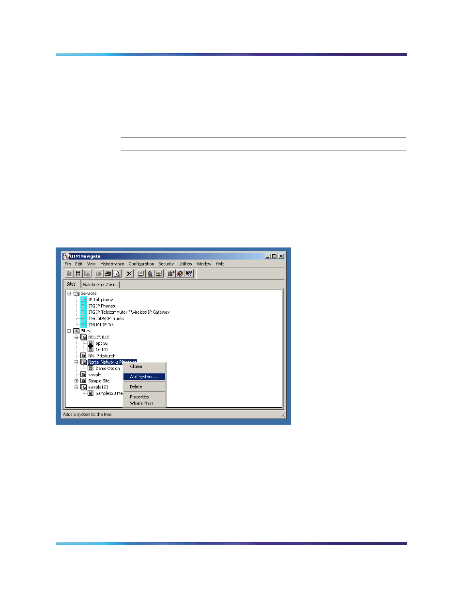 Add a system, Procedure 42 adding a system | Nortel Networks NN43001-563 User Manual | Page 289 / 490