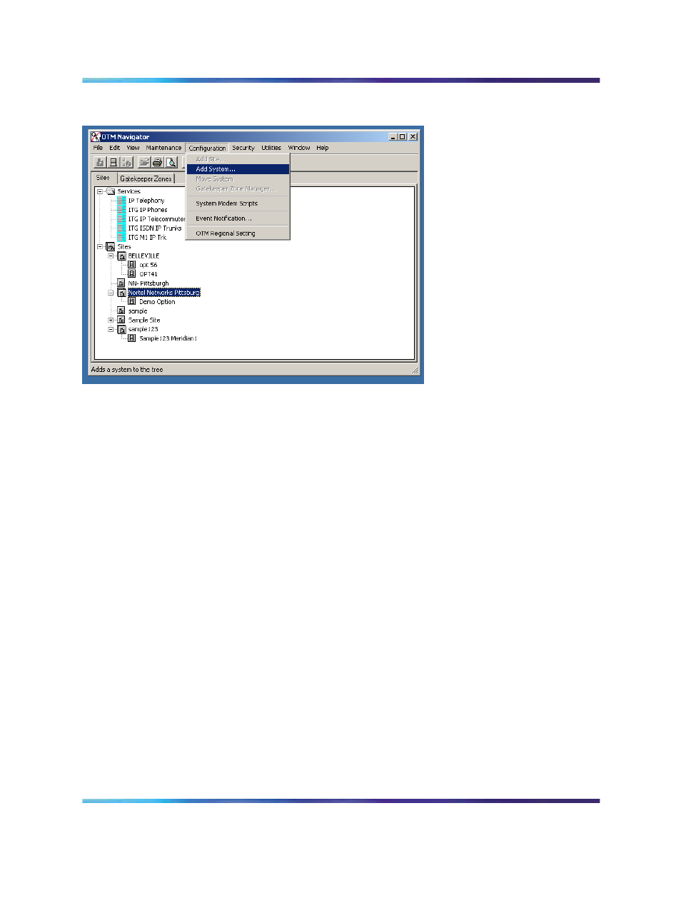 Figure 77 new system menu bar, Figure 77 "new system | Nortel Networks NN43001-563 User Manual | Page 290 / 490