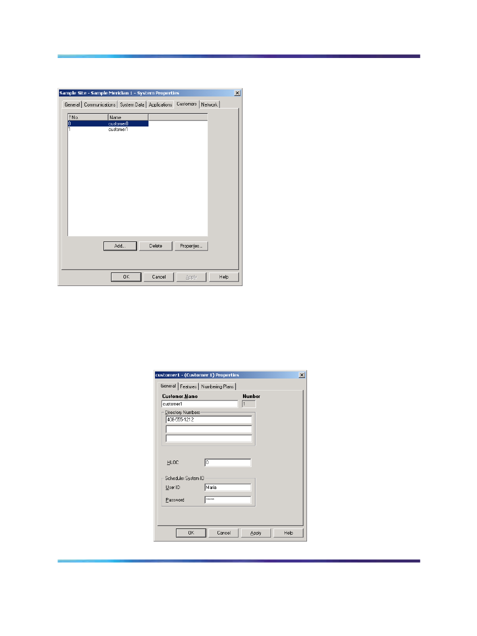 Figure 86 system properties customers tab, Figure 87 customer properties window, Figure 86 "system properties – customers | Nortel Networks NN43001-563 User Manual | Page 298 / 490