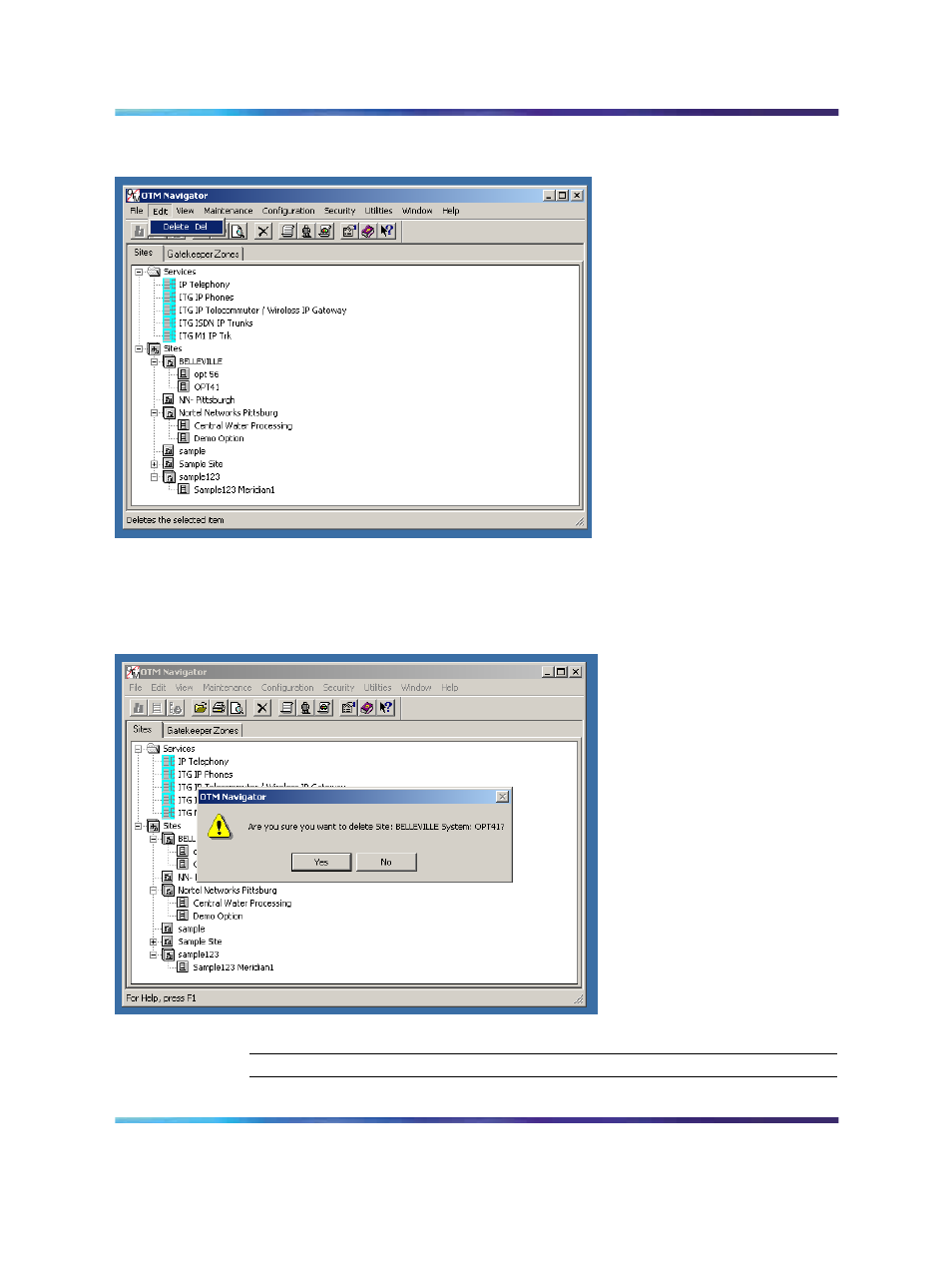 Figure 89 alternative method of deleting a system, Figure 90 confirming the deletion, Figure | Nortel Networks NN43001-563 User Manual | Page 300 / 490