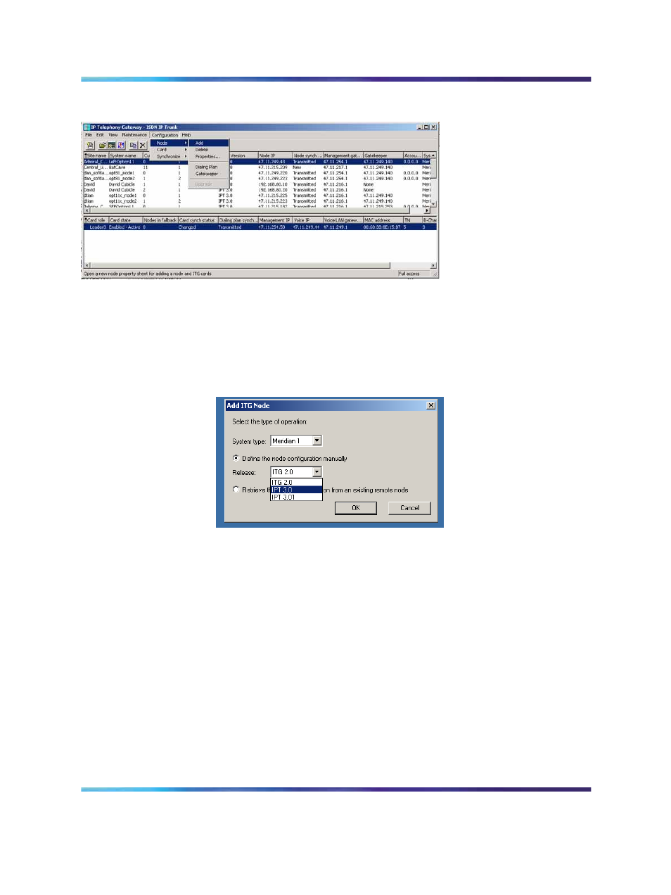 Figure 92 itg isdn ip trunk window, Figure 93 add itg node dialog box | Nortel Networks NN43001-563 User Manual | Page 302 / 490